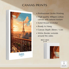 Paris Wall Art | Modern Style stunning sunset view of Eiffel Tower canvas print with natural texture.