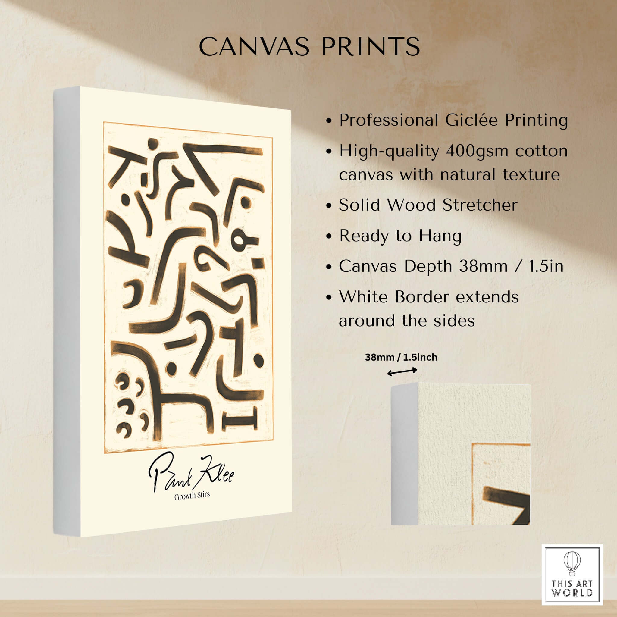 Paul Klee Growth Stirs Abstract Art Print Modern Poster Wall Decor showcased on a high-quality canvas for wall decor.
