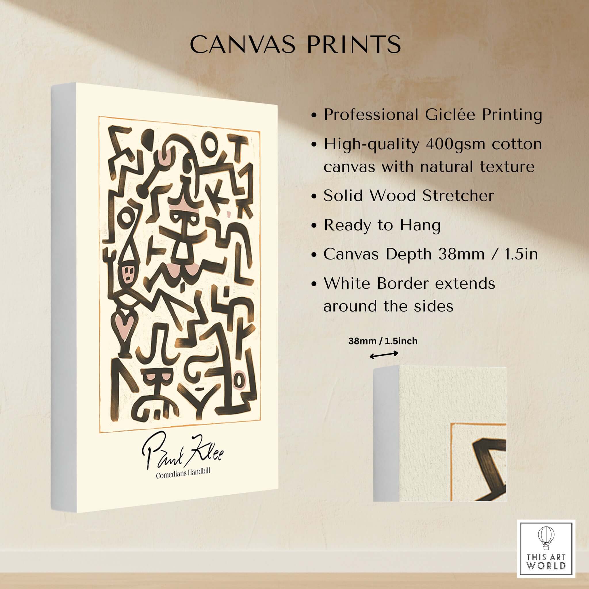 Paul Klee Comedians Handbill Abstract Figures Poster Modern Art Print on high-quality canvas with texture and white border.