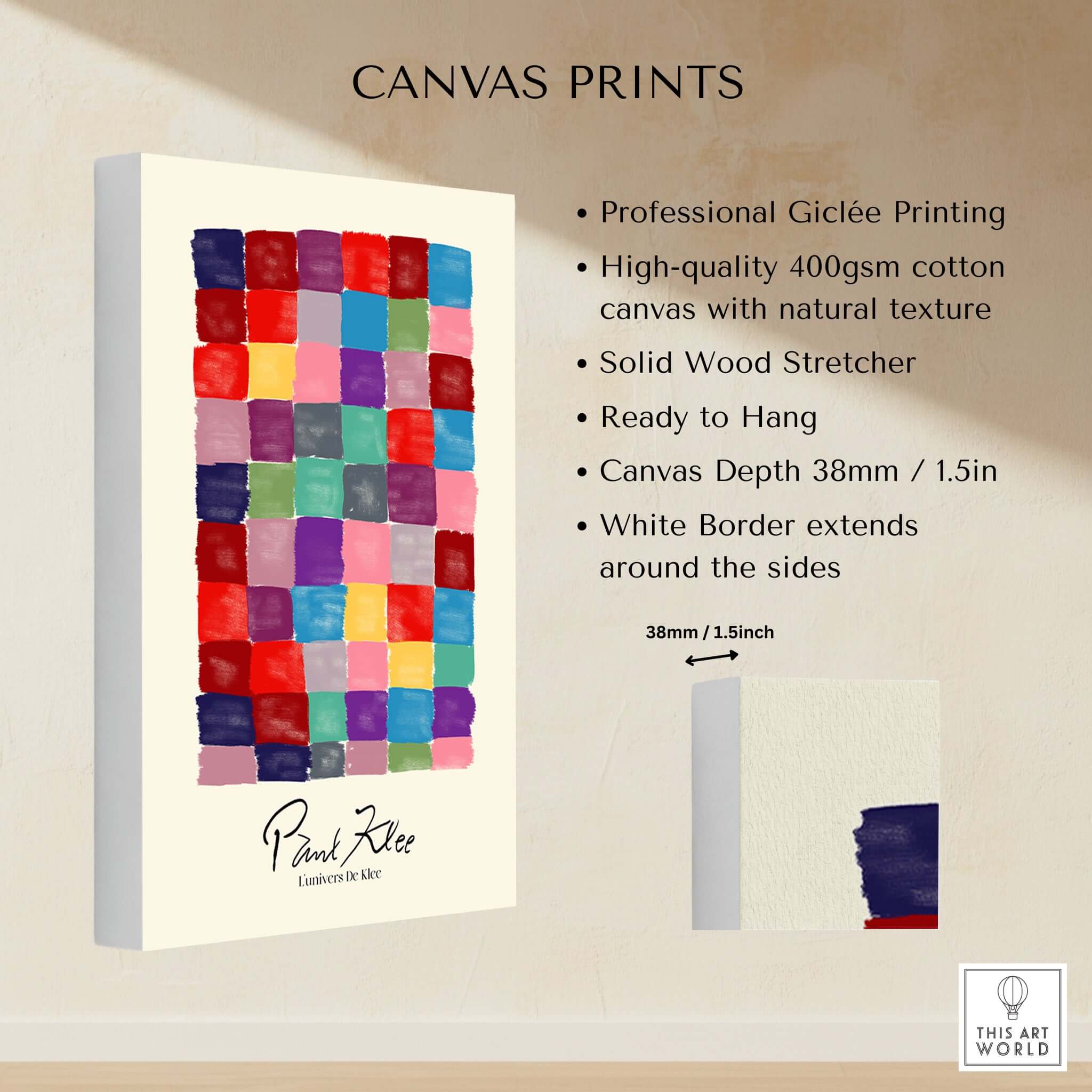 Paul Klee L univers De Klee Colorful Squares Abstract Grid Poster Art Print displayed on canvas with Giclée printing.