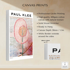 Paul Klee Blossoming Abstract Floral Modern Poster Art Print Decor displayed on a canvas with detailed product specifications.