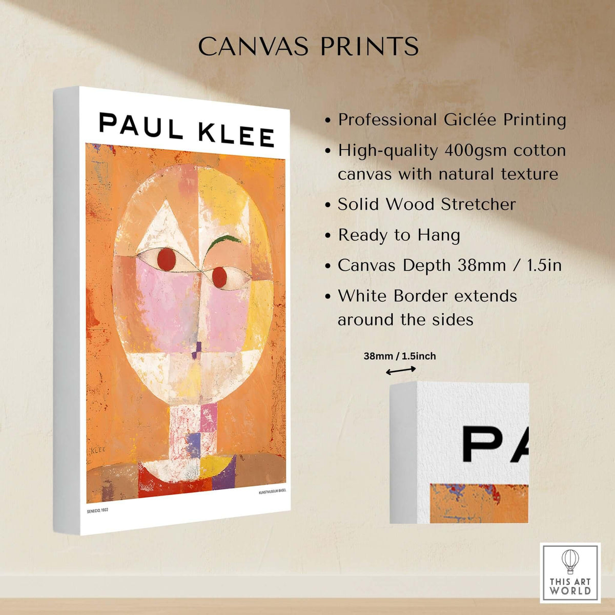 Paul Klee Senecio Head of Man Abstract Portrait Poster Art Print displayed as high-quality canvas print with description.