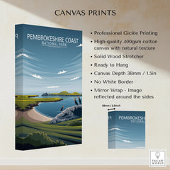 Pembrokeshire Coast National Park canvas print with coastal landscape and puffins, stretched on wood frame
