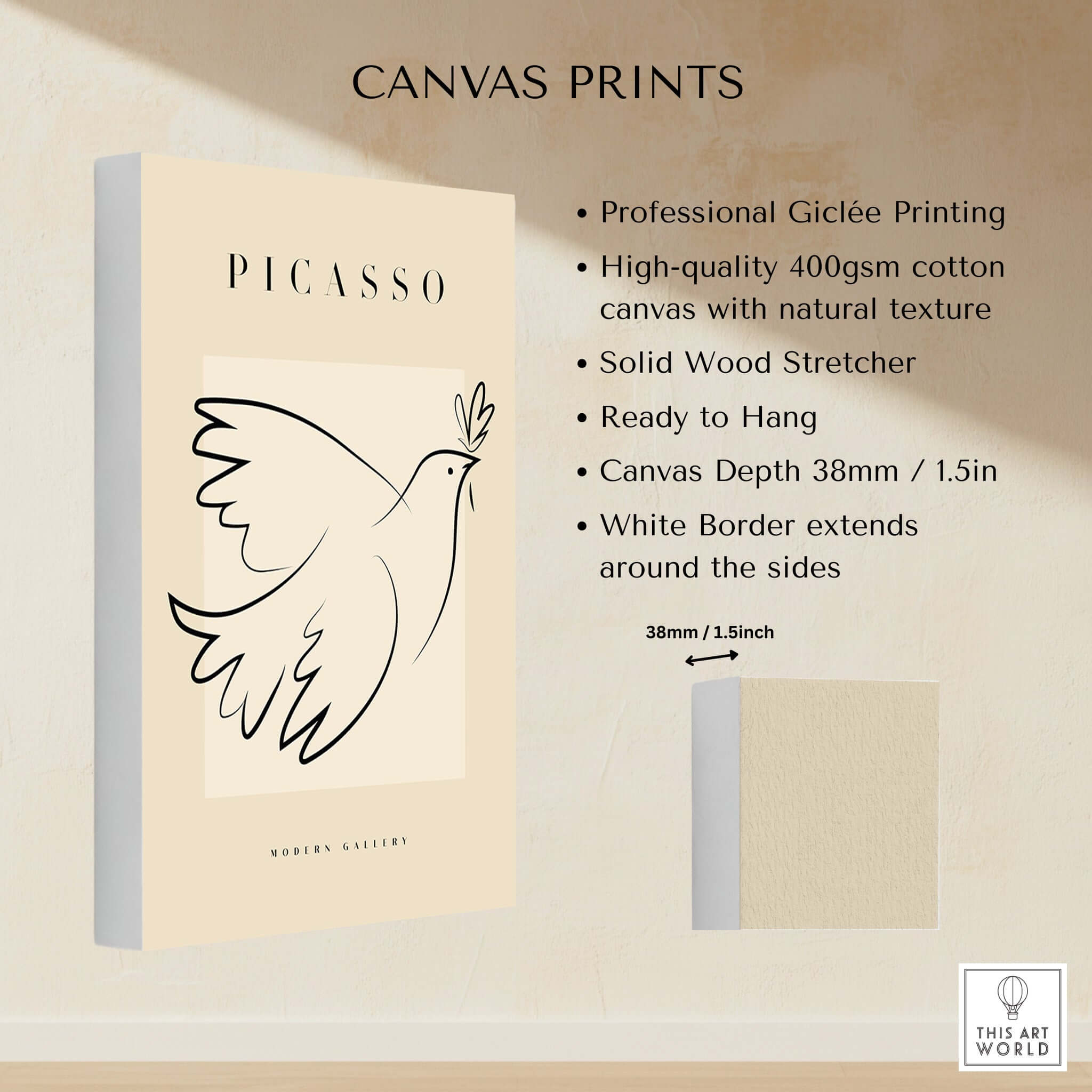 Picasso Dove of Peace Olive Branch Line Art Poster Modern Gallery Print with professional Giclée printing on canvas.