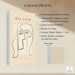 Picasso Two Faces Abstract Profiles Line Art Modern Gallery Poster Wall Art Print, professional Giclée printing on canvas.