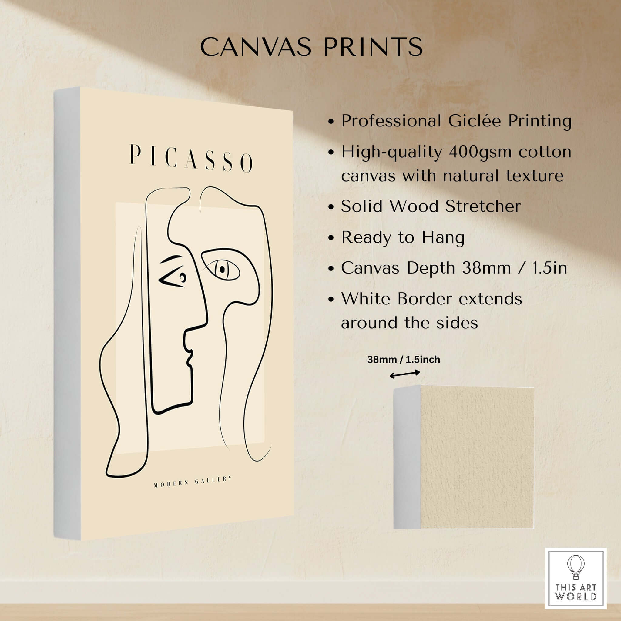 Picasso Two Faces Abstract Profiles Line Art Modern Gallery Poster Wall Art Print, professional Giclée printing on canvas.