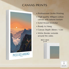 Pico do Arieiro Madeira mountain landscape canvas print with sunrise, white border, wall decor features