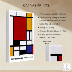 Piet Mondrian Composition Red Yellow Blue 1939 De Stijl Poster Geometric Abstract Print showcasing canvas print details.