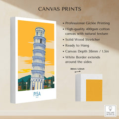 Pisa Tower Italy Print showcasing professional Giclée printing on canvas with natural texture.