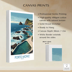 Porto Moniz Madeira canvas print featuring ocean, rocky coast, and natural pool wall art.