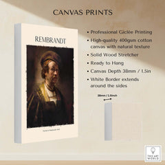 Rembrandt Self Portrait 1650 Dutch Master Painter Art Print Poster Wall Decor on high-quality canvas.