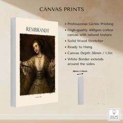 Rembrandt Lucretia 1664 Painting Art Print Baroque Historical Poster Wall Decor canvas print features