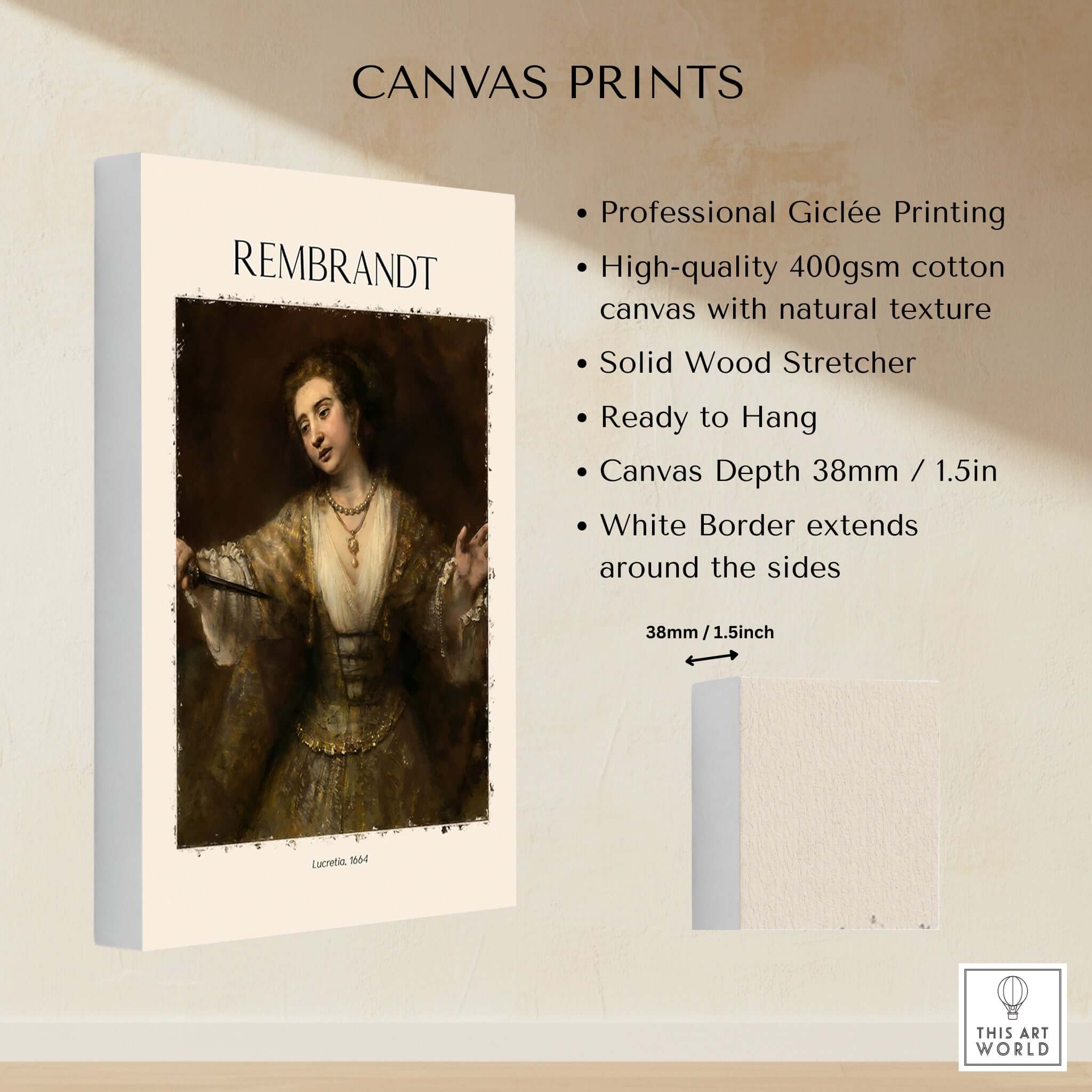 Rembrandt Lucretia 1664 Painting Art Print Baroque Historical Poster Wall Decor canvas print features