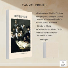 Rembrandt Anatomy Lesson Dr Tulp 1632 Group Portrait Art Print Dutch Master Poster on canvas showcasing professional quality.