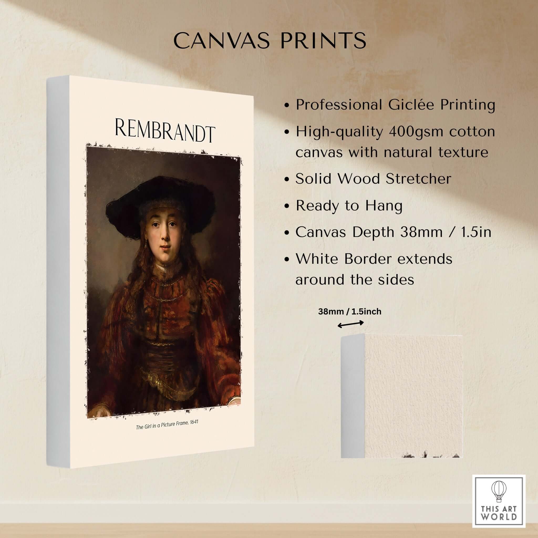 Rembrandt Girl Picture Frame 1641 Portrait Art Print Dutch Golden Age Poster Decor canvas print features.
