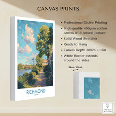 Richmond London giclée canvas wall art print with white border and scenic riverside path