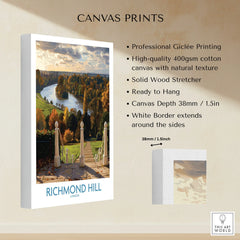 Richmond Hill London landscape canvas wall art with river view, white border, cotton texture