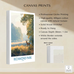 Richmond Park Surrey canvas print with deer, trees, and sunlight, gallery-wrapped on cotton canvas