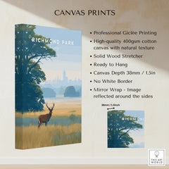 Richmond Park Surrey canvas print with deer, trees, and skyline, gallery-wrapped wall art