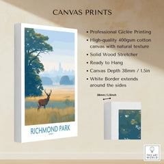 Richmond Park canvas print featuring a stag in a scenic landscape with city skyline in the background