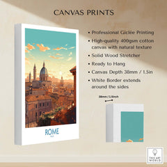 Rome Poster displayed on canvas print featuring the beauty of Rome with professional Giclée printing.