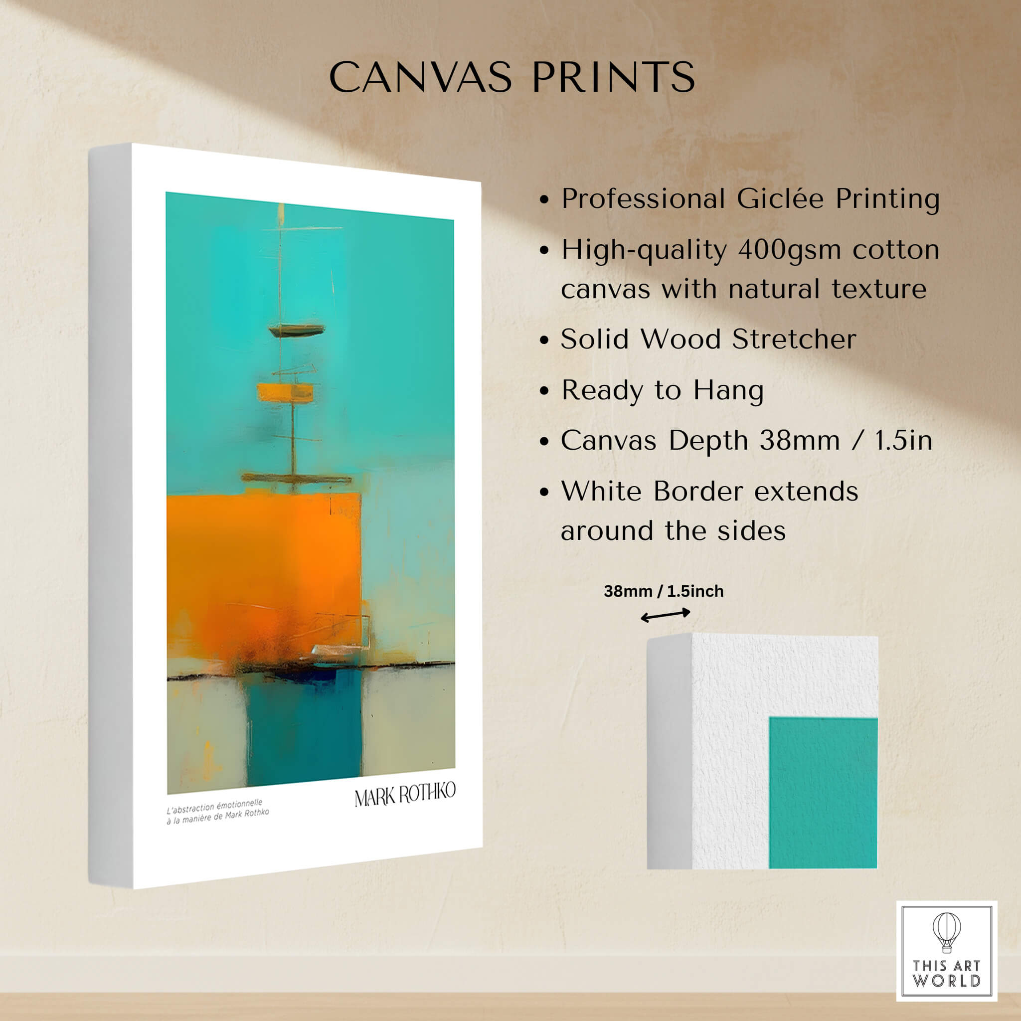 Rothko Inspired Abstract Turquoise Orange Art Print | Minimalist Wall Decor canvas print showcasing vibrant colors and professional quality.
