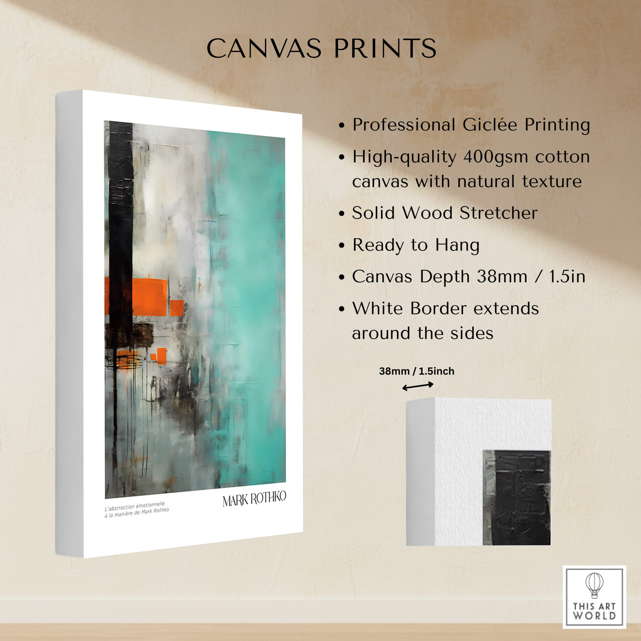 Rothko Inspired Abstract Mint and Orange Art Print | Expressionist Style Wall Decor featuring professional Giclée printing on canvas.