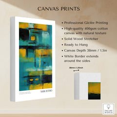 Rothko Inspired Abstract Yellow and Teal Art Print | Modern Poster displayed on high-quality canvas with solid wood stretcher.
