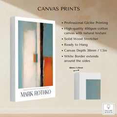 Rothko Inspired Abstract Teal and Orange Art Print | Minimalist Canvas Poster showcasing professional Giclée printing and solid wood stretcher.