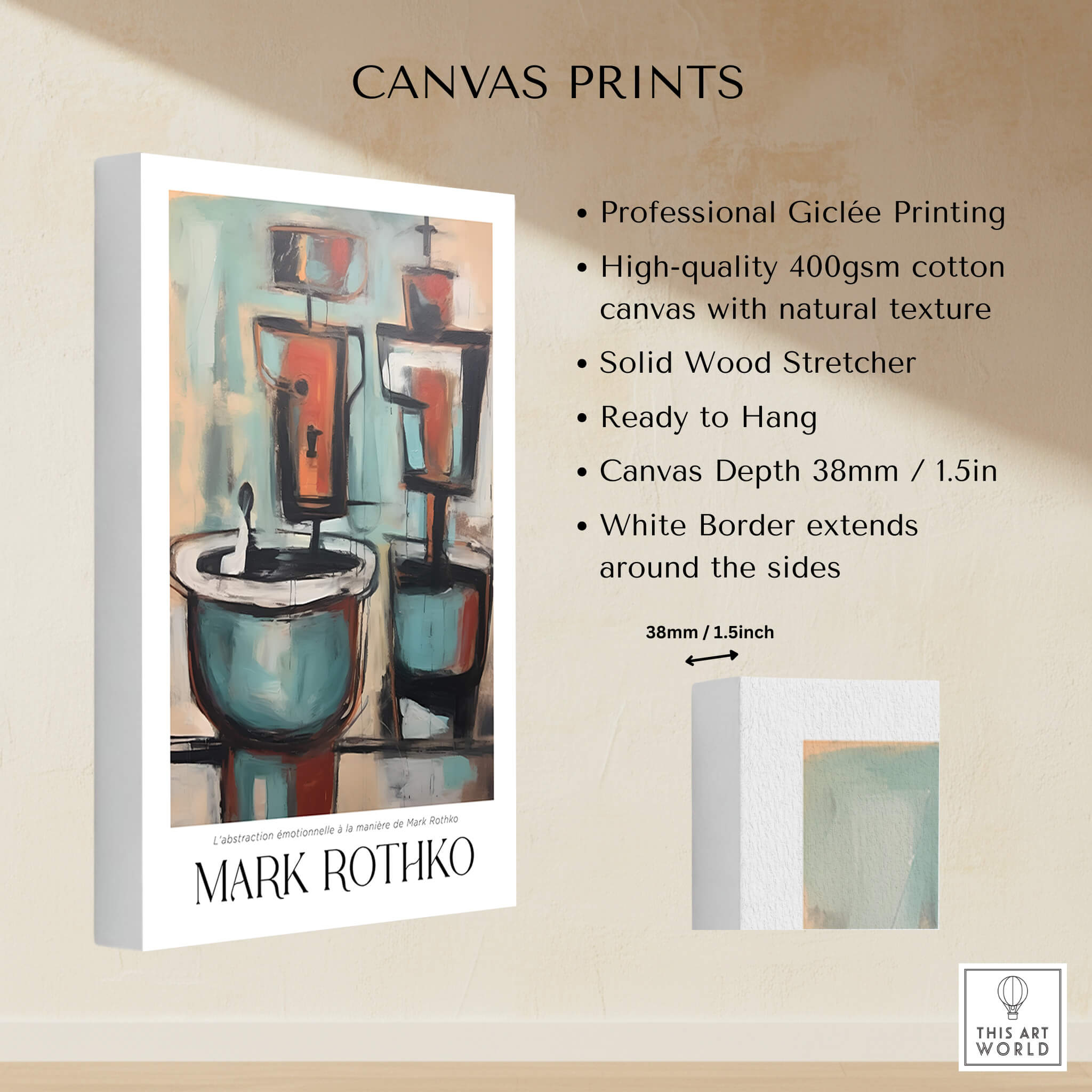 Rothko Style Cubist Abstract Painting | Contemporary Wall Decor on canvas, showcasing professional Giclée printing and natural texture.