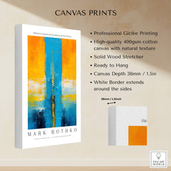 Rothko Style Color Block Abstraction Print | Modern Geometric Wall Art displayed on a wall with details on canvas print quality.