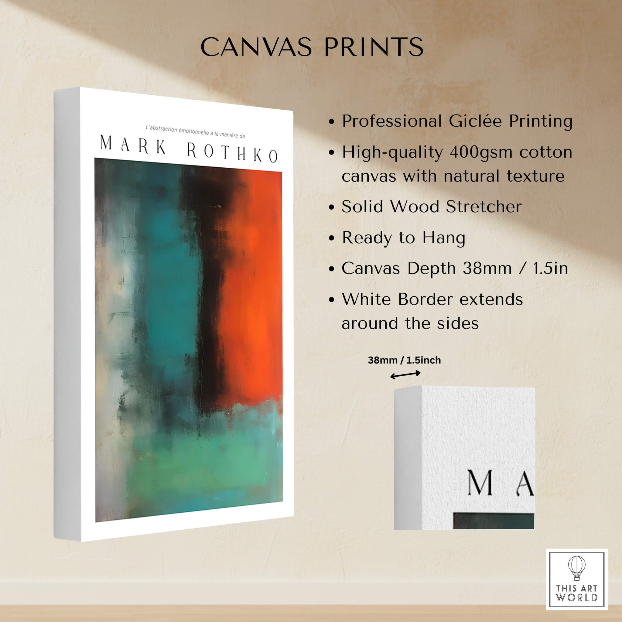 Mark Rothko Style Modern Canvas Abstraction Painting | Contemporary Wall Art featuring Giclée printing and solid wood stretcher.