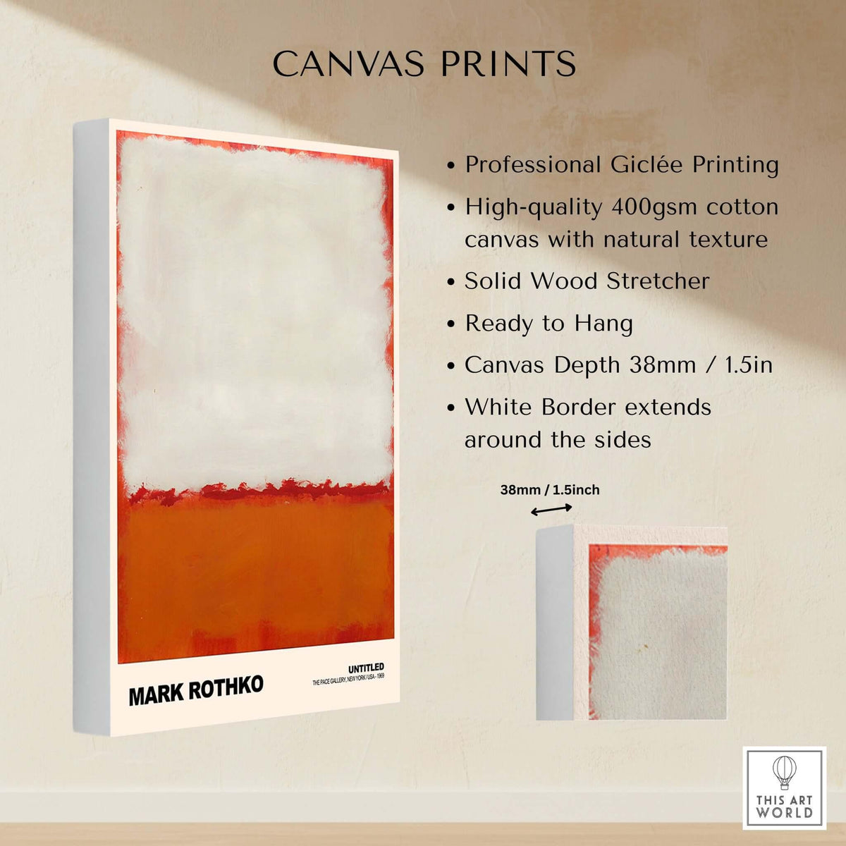 Mark Rothko Untitled 1969 Abstract Expressionism Poster White Orange Color Field Print on canvas with white border.