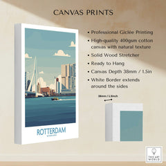 Rotterdam city skyline stretched cotton canvas print with white border, ready to hang