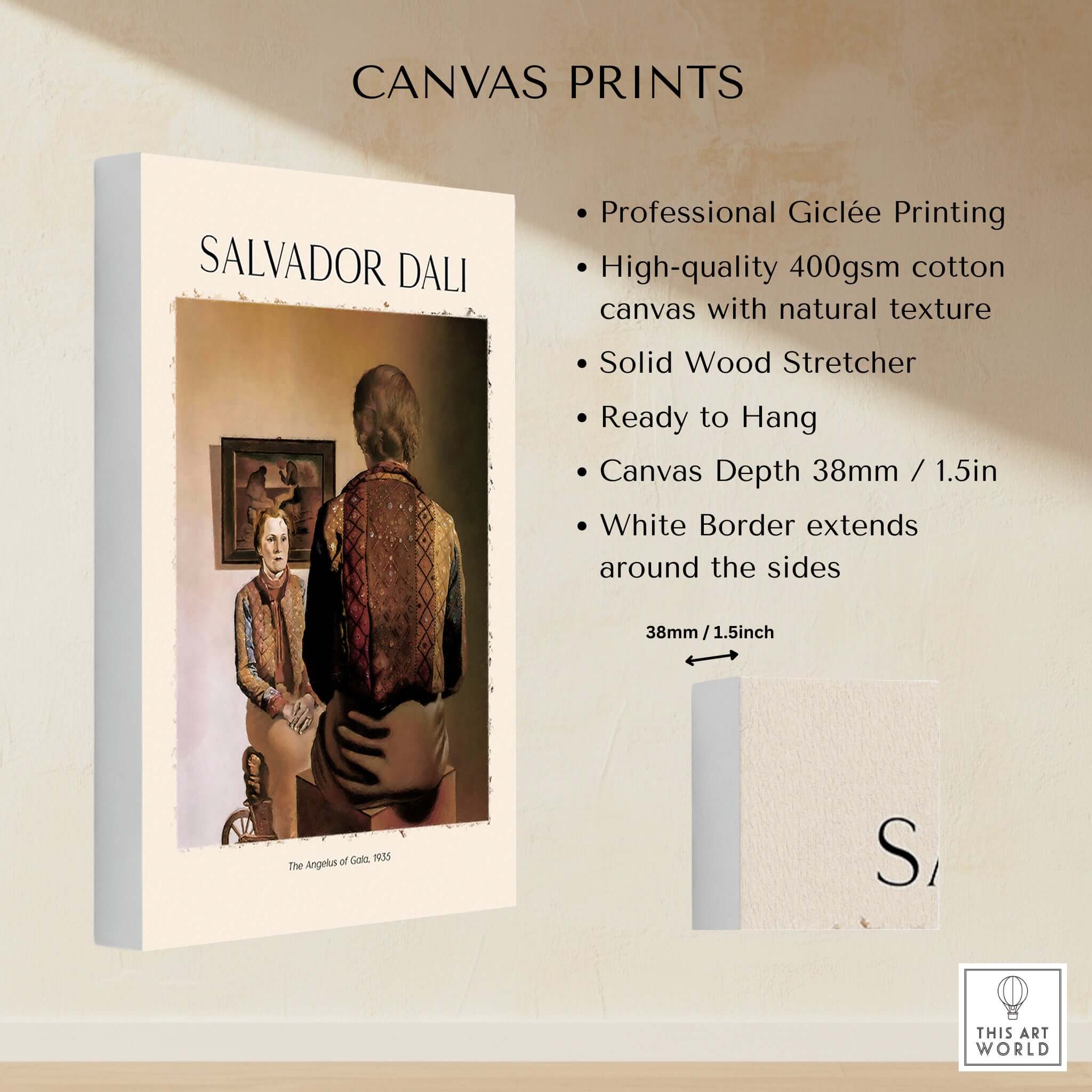 Salvador Dali The Angelus of Gala 1935 Surrealism Double Image Art Print Poster on a canvas print showcase.