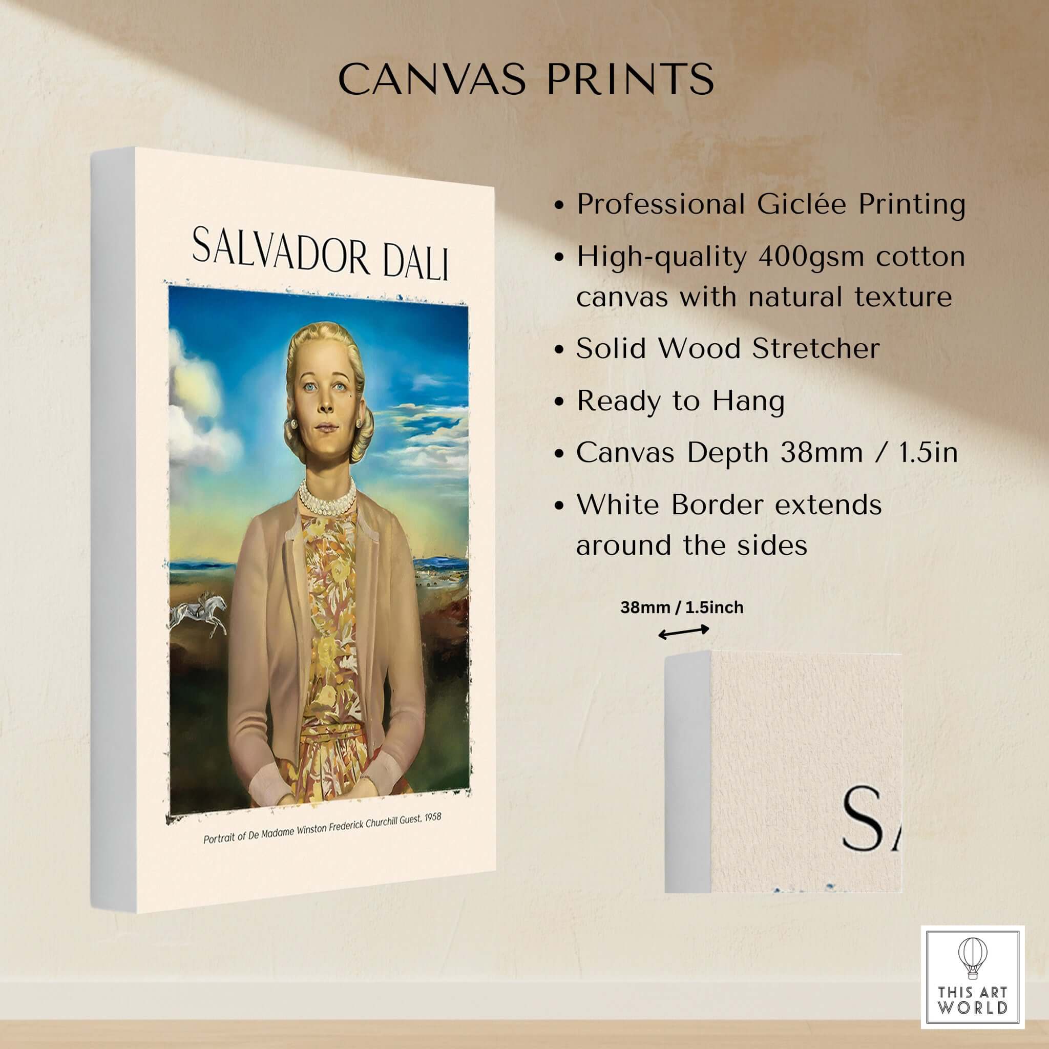 Salvador Dali Portrait Madame Winston Churchill Guest 1958 Surrealist Society Print Poster Canvas Print