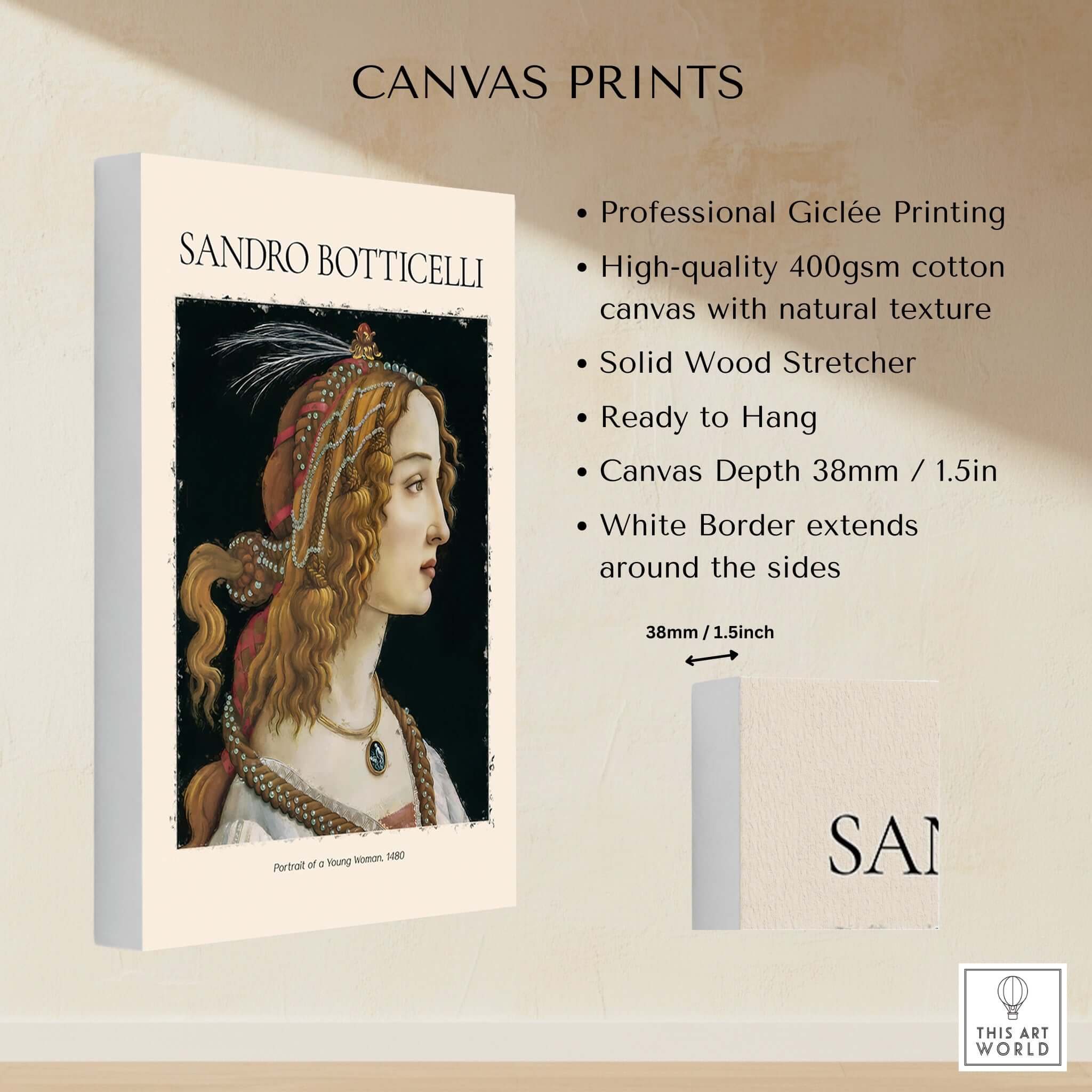 Botticelli Portrait of a Young Woman Simonetta Vespucci Art Print Renaissance Poster displayed as a canvas print.