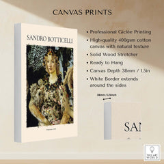 Botticelli Primavera Detail Flora Art Print Renaissance Allegory Spring Poster showcasing canvas print dimensions and features.