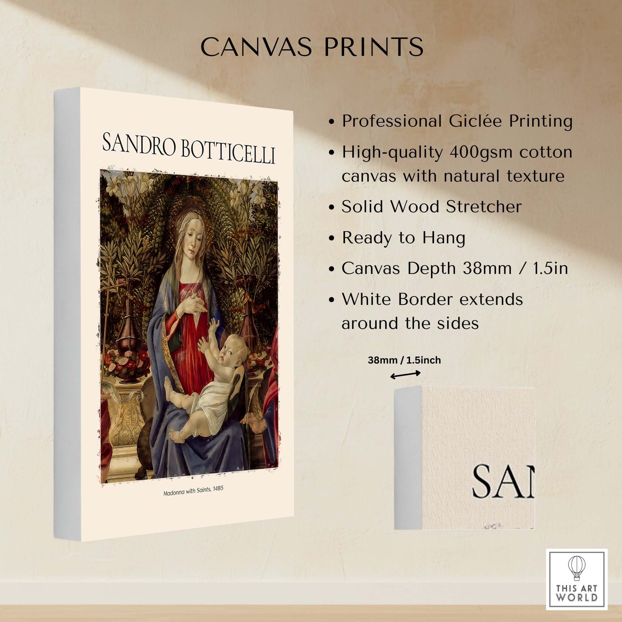 Botticelli Madonna with Saints Bardi Altarpiece Art Print Renaissance Religious Poster on canvas with high-quality printing.