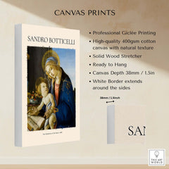Botticelli Madonna of the Book Art Print Virgin Mary Child Religious Poster Wall Art displayed as a high-quality canvas print.