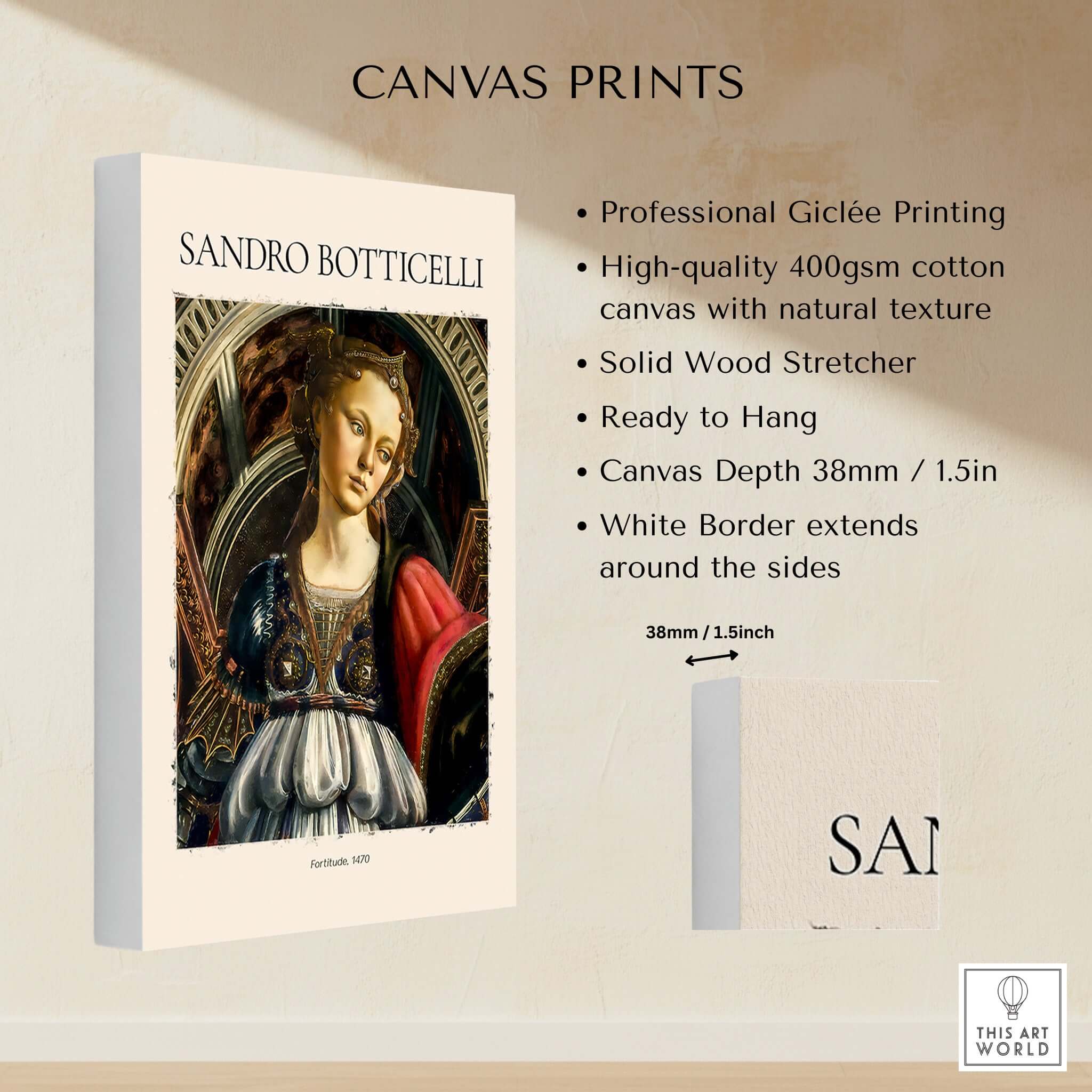 Botticelli Fortitude 1470 Allegory Virtue Art Print Renaissance Poster Wall Decor on canvas with professional Giclée printing.