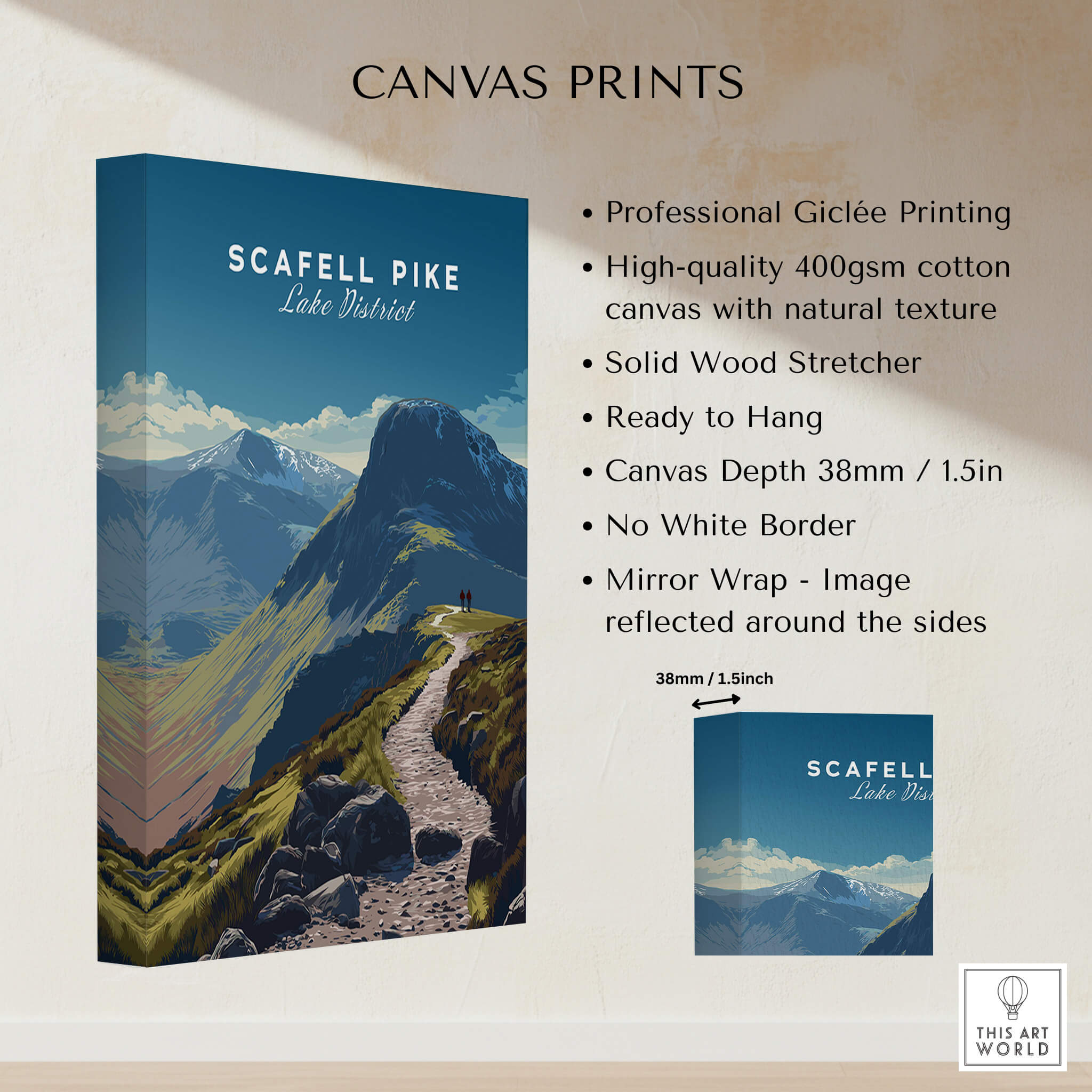 Scafell Pike Lake District Wall Art Print | English Mountain Peak Travel Poster showcasing professional giclée canvas print.