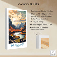 The Highlands Wall Art | Modern Style showcasing stunning Scottish landscape, Giclée printing, ready to hang decor.