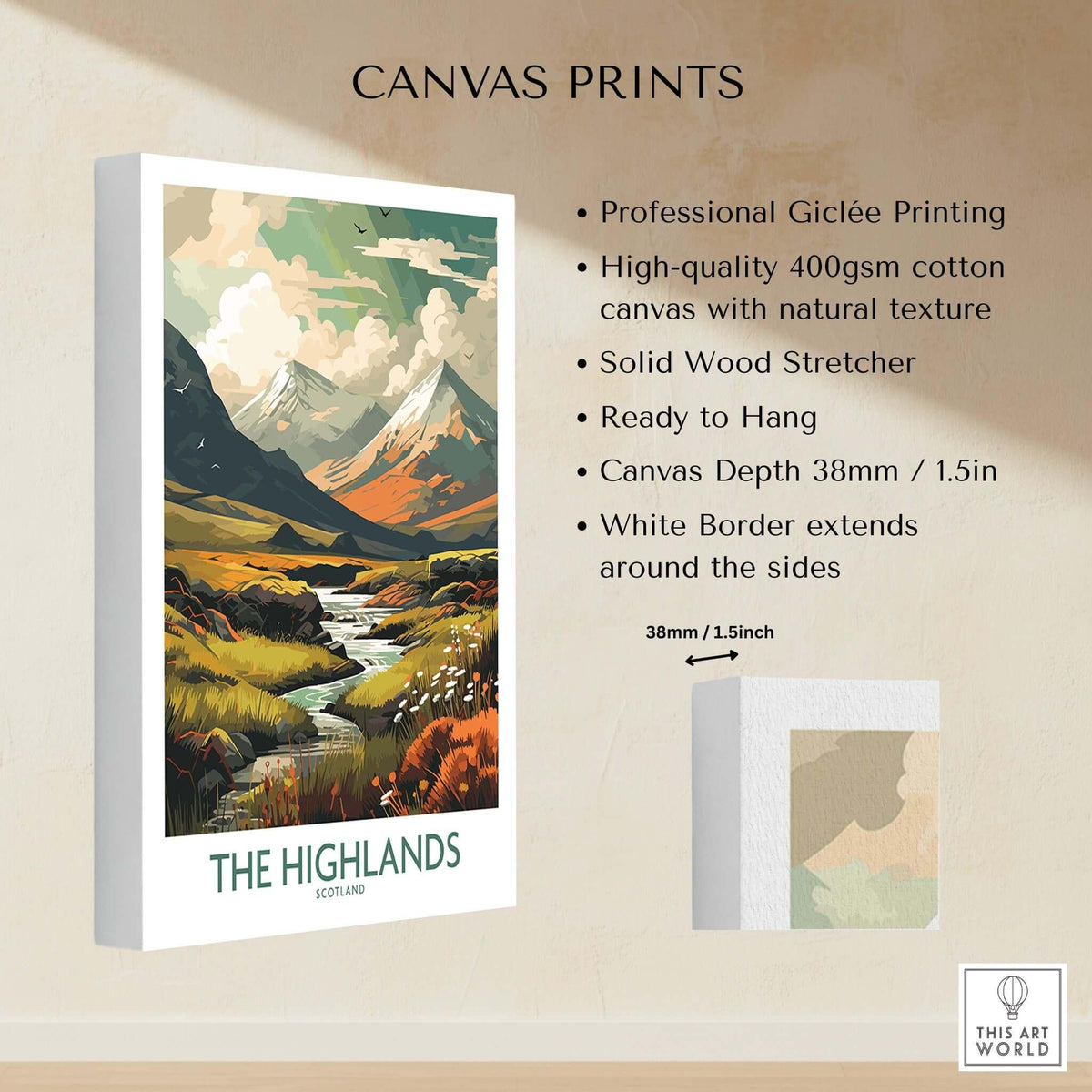 Scottish Highlands Art Print | Modern Style featuring landscapes and mountains in vibrant colors, perfect for home decor.