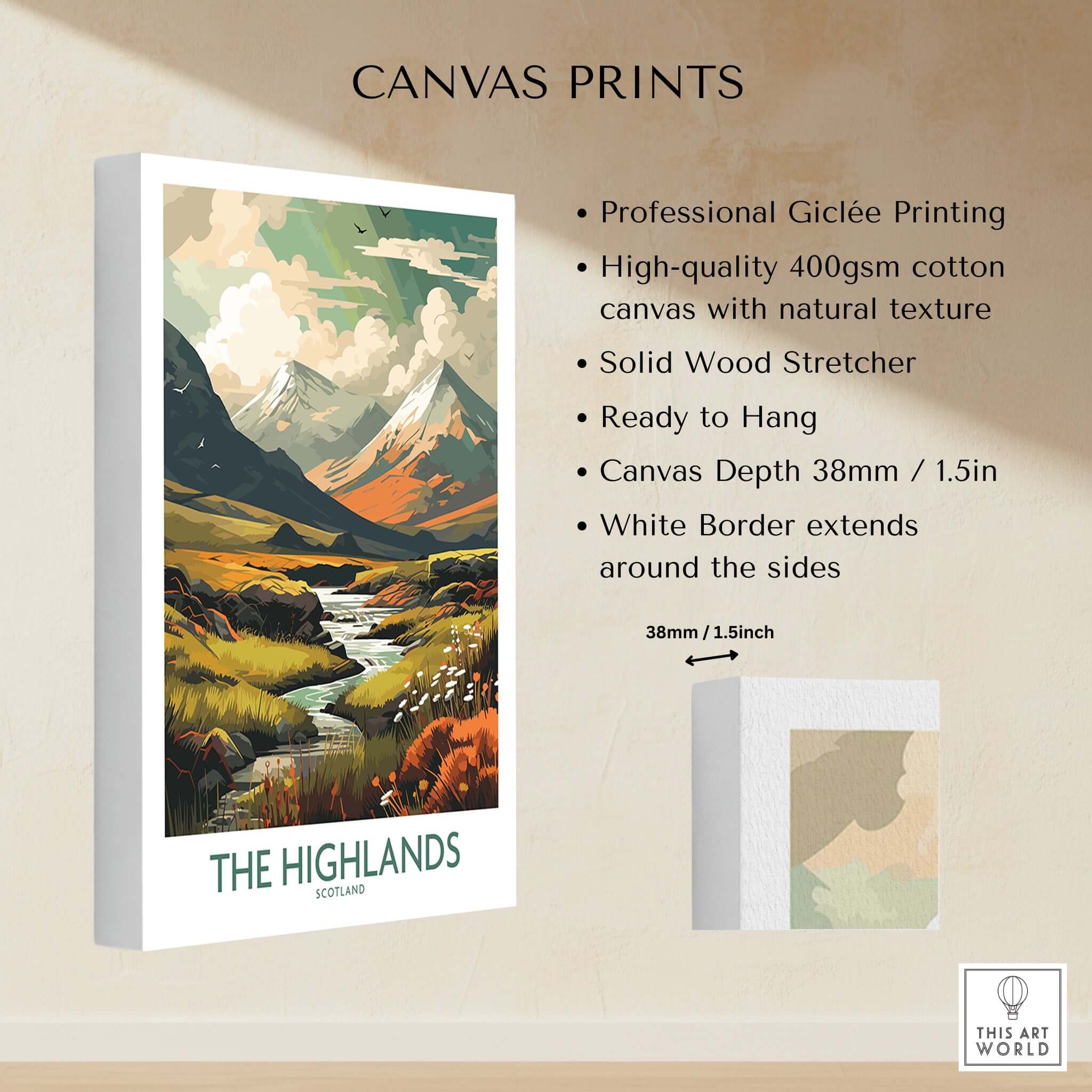 Scottish Highlands Art Print | Modern Style featuring landscapes and mountains in vibrant colors, perfect for home decor.