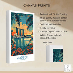 Singapore Travel Poster - Southeast Asia canvas print with Marina Bay Sands and vibrant tropical design.