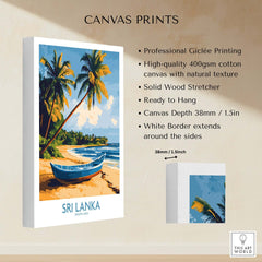 South Asia Travel Poster - Sri Lanka Coastal Print, Island Life Wall Art featuring a serene beach scene.
