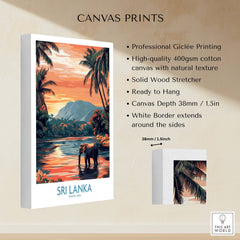 Sri Lanka Nature Art - Elephant in River Poster, Tropical Wildlife Print, professional Giclée printing on canvas.