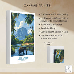 Sri Lanka Tropical Scene Wall Art - Elephant Print, Island Paradise Decor featuring vibrant jungle and elephant.