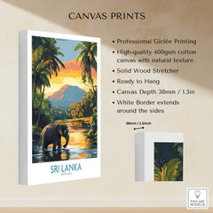 Sri Lanka Travel Art Print - Elephant Swimming Wall Art, Tropical Adventure Scene showcasing vibrant tropical scenery.
